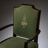 Set of Four French Art Deco Ebonized Wood and Green Upholstered Armchairs