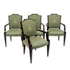 Set of Four French Art Deco Ebonized Wood and Green Upholstered Armchairs