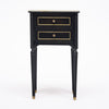 Pair of French Louis XVI Style Ebonized and Brass Marble-Top Side Tables