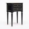 Pair of French Louis XVI Style Ebonized and Brass Marble-Top Side Tables
