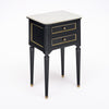 Pair of French Louis XVI Style Ebonized and Brass Marble-Top Side Tables