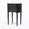 Pair of French Louis XVI Style Ebonized and Brass Marble-Top Side Tables