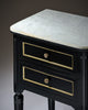 Pair of French Louis XVI Style Ebonized and Brass Marble-Top Side Tables