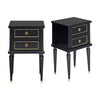 Pair of French Louis XVI Style Ebonized and Brass Two-Drawer Side Tables