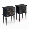 Pair of French Louis XVI Style Ebonized and Brass Two-Drawer Side Tables
