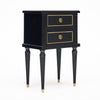 Pair of French Louis XVI Style Ebonized and Brass Two-Drawer Side Tables