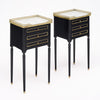 Pair of French Louis XVI Style Ebonized, Brass and Marble Side Tables