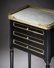 Pair of French Louis XVI Style Ebonized, Brass and Marble Side Tables