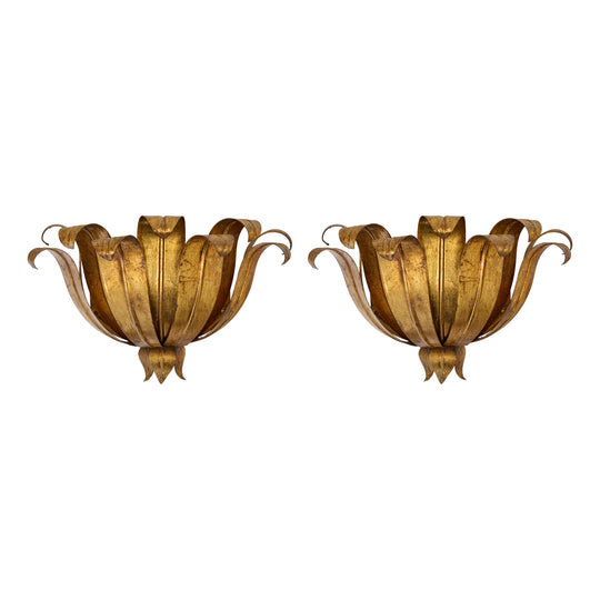 Italian Mid-Century Gilt Metal Floral Wall Sconce