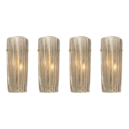 Pair of Italian Murano Ribbed Smoked Glass and Brass Wall Sconces