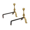Pair of French Mid-Century Brass and Iron Fireplace Andirons