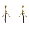 Pair of French Mid-Century Brass and Iron Fireplace Andirons