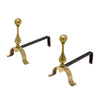 Pair of French Mid-Century Brass and Iron Fireplace Andirons