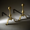 Pair of French Mid-Century Brass and Iron Fireplace Andirons