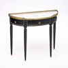 French Louis XVI Style Ebonized, Brass and Marble Demi-Lune Console Table