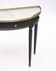 French Louis XVI Style Ebonized, Brass and Marble Demi-Lune Console Table