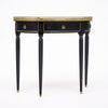 French Louis XVI Style Ebonized, Brass and Marble Demi-Lune Console Table