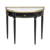 French Louis XVI Style Ebonized, Brass and Marble Demi-Lune Console Table
