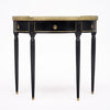 French Louis XVI Style Ebonized, Brass and Marble Demi-Lune Console Table