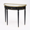 French Louis XVI Style Ebonized, Brass and Marble Demi-Lune Console Table