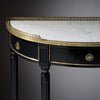 French Louis XVI Style Ebonized, Brass and Marble Demi-Lune Console Table