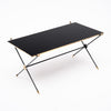 French Mid-Century Black Glass, Iron and Brass Coffee Table