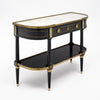 French Louis XVI Style Ebonized, Brass and Marble Console Table