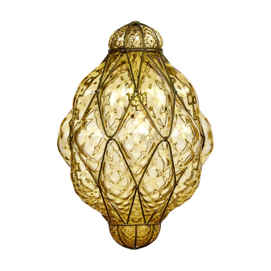Antique Venetian Citrine Glass and Wrought Iron Lantern, Circa 1920