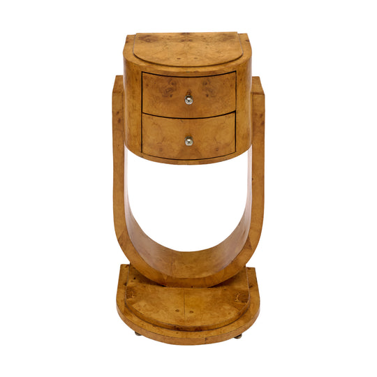 French Art Deco Burled Ash Side Table with Architectural U-form Base