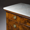 French Restoration Burled Walnut Chest of Drawers with Carrara Marble, Circa 1830