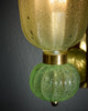 Pair of Contemporary Pale Green Murano Glass and Brass Sconces, IN STOCK
