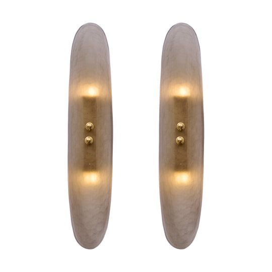 Pair of Contemporary Venetian Smoked Glass and Brass Panel Sconces, IN STOCK