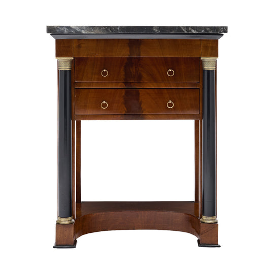 French Empire Mahogany Side Table with Ebonized Columns and Black Marble, Circa 1810