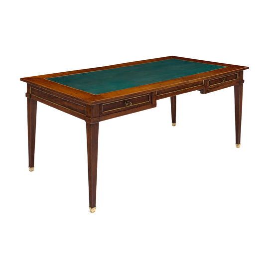 French Louis XVI Provincial Oak "Bureau Plat" with Green Leather Top