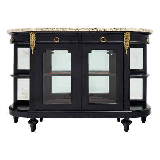 French Louis XVI Style Ebonized Mahogany Buffet Vitrine with Calacatta Marble, Circa 1880