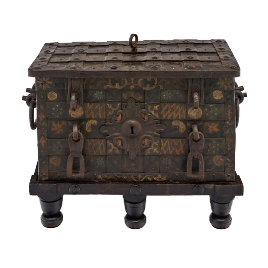 17th Century Spanish Baroque Iron-Mounted Dowry Chest