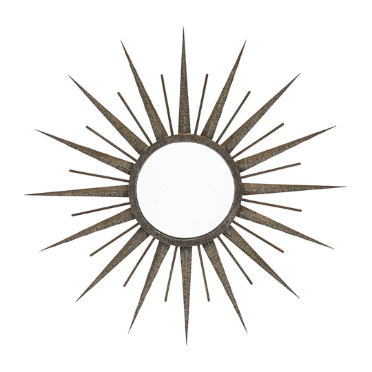 French Mid-Century Modern Hand-Hammered Metal Sunburst Mirror, Circa 1960