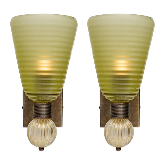 Venetian Glass Opaque Torch Sconces, Murano, Hand-Blown