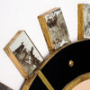 Spanish Modernist Sunburst Mirror in Giltwood, Black Glass and Brass, circa 1990