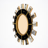 Spanish Modernist Sunburst Mirror in Giltwood, Black Glass and Brass, circa 1990