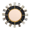 Spanish Modernist Sunburst Mirror in Giltwood, Black Glass and Brass, circa 1990