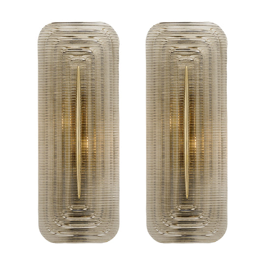 Pair of Italian Murano Ribbed Glass and Brass Wall Sconces