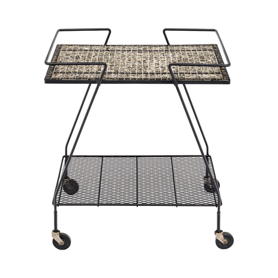 French Mid-Century Modern Tiled Bar Cart