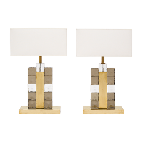 Murano Gray and Clear Cube Lamps