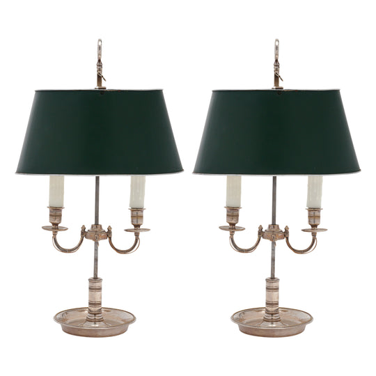 Pair of Antique French Silver Bouillotte Lamps