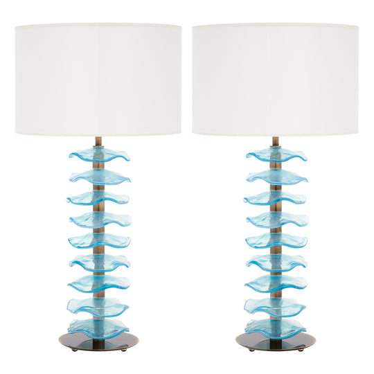 Murano Glass Blue Disc Lamps