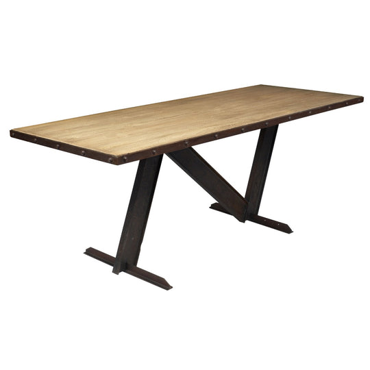 Industrial Dining Table with Cerused Wood Top