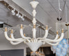 Clear and Ivory Murano Glass Chandelier