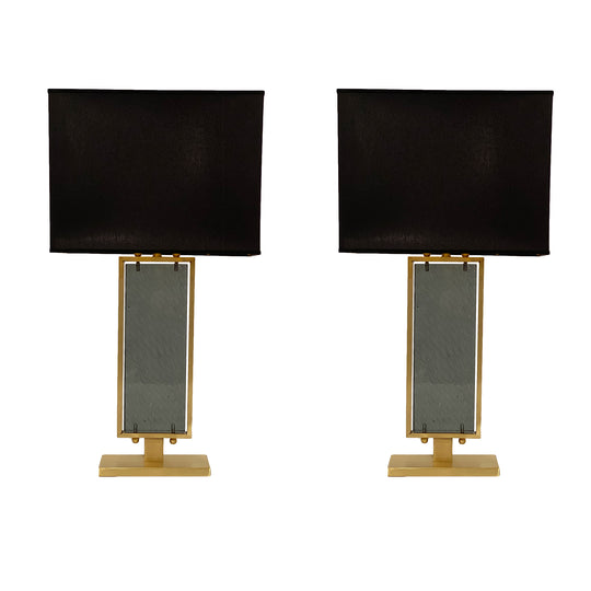 Gray Hued Murano Glass and Brass Table Lamps