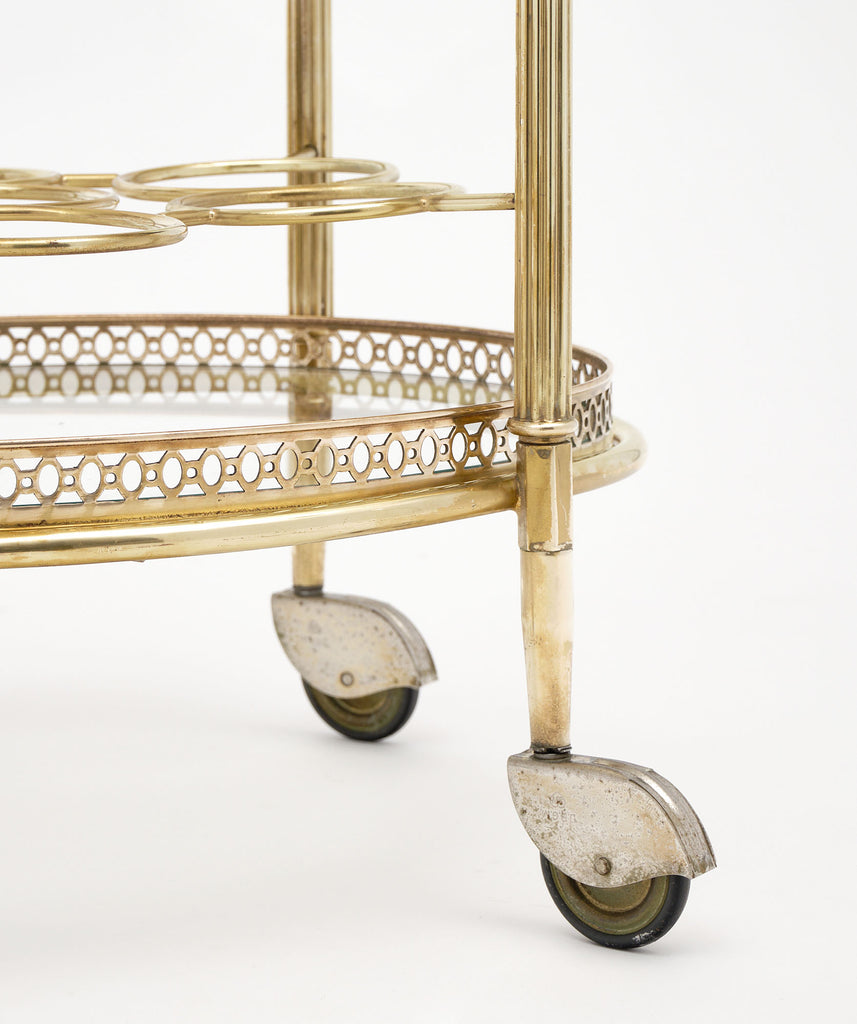 Vintage French Polished Brass Bar Cart with Black Glass - Effetto
